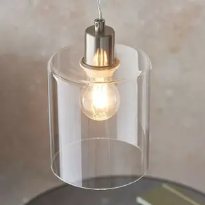 Hanging Ceiling Pendant Light Brushed Nickel & Modern Glass Shade Sleek Lamp