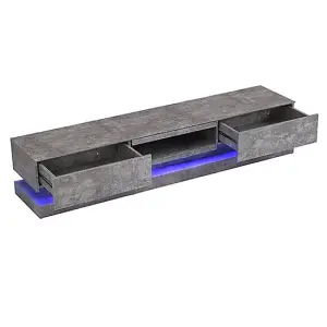 Step TV Stand With Storage for Living Room and Bedroom, 1800 Wide, LED Lighting, Media Storage, Concrete Effect Finish