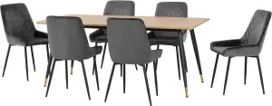 Hamilton Large Dining Set Oak Effect with 6 Grey Velvet Avery Chairs