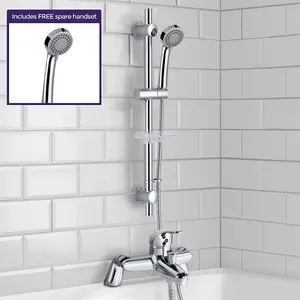 Nes Home Elford Bath Filler Shower Mixer Tap & Slider Rail Handset Kit Chrome