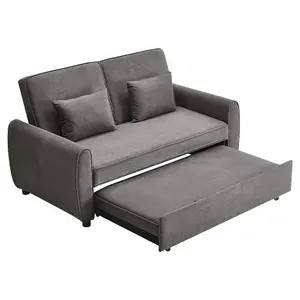 Convertible Sofa Bed with 2 Pillows in Dark Grey Suitable for Small Apartment