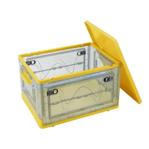 Yellow Folding Stackable Wardrobe Storage Bin Double Door Collapsible Storage Box Cupboard Tabletop Organizer 47L