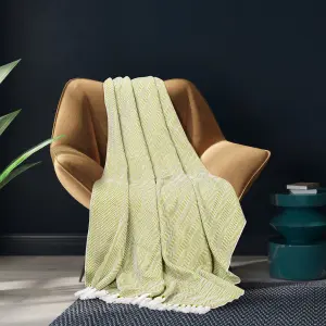 EHC Herringbone Lightweight Soft Warm Wool  Feel Acrylic Throws for Sofa Blanket  - Lime Green