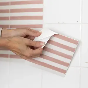 Quadrostyle Stripes Pink Wall Tile and Furniture Vinyl Stickers 15cm(L) 15cm(W) pack of 6