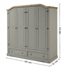 Corona Grey Wax 4 Door 2 Drawer Arch Top Wardrobe Solid Pine with Mexican Styling