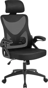 Yaheetech Ergonomic Computer Desk Chair, High Back Home Office Chair With Flip-Up Armrest And Lumbar Support For Home Study Or Manager Work Black