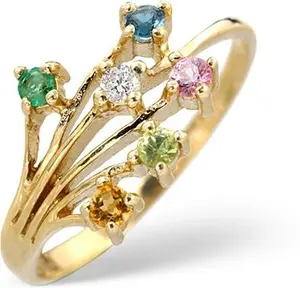 Multi Gem Stone And Diamond 9K Gold Ring