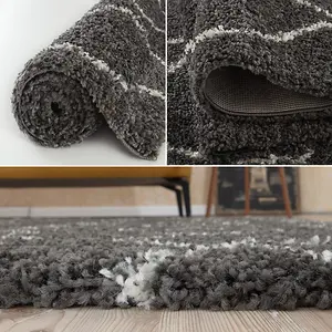 Moroccan Dark Grey Shaggy Living Room Rug 840