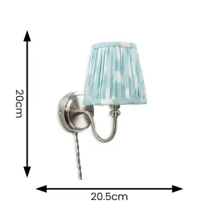 ValueLights Neely Pair of - Plug in Brushed Chrome Easy Fit Wall Lights with Blue Pleated Tapered Lampshade - Bulbs Included