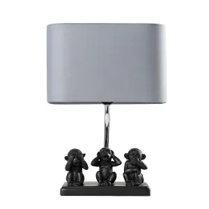 ValueLights Monkey Animal Quirky Modern Black Table Lamp With Grey Shade