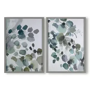 Set of 2 Sage Sprigs Framed Printed Canvas