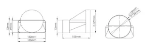 150mm x 70mm Rectangular Ducting to 125mm Round Ducting Adaptor