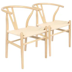 Nicholas Winter White Oak Wooden Wishbone Dining Chairs - Natural/Natural - Set of 2