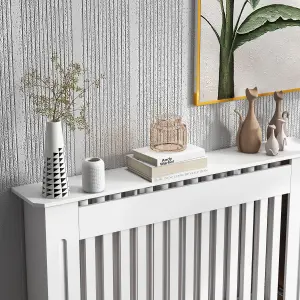 HOMCOM Radiator Cover Painted Slatted MDF Cabinet Lined Grill 112x19x81cm