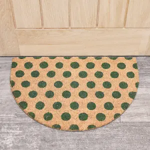 Melody Maison Forest Green & Natural Polka Dot Half Moon Door Mat