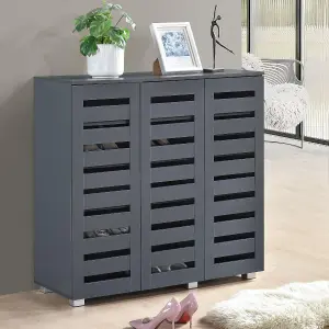 Euston Modern Dark Grey 3 Door 5 Tier Shoe Cabinet