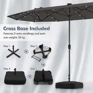 Costway 4M Outdoor Double Sided Parasol Twin Large Patio Umbrella w/ Lights & Base