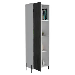 White Dallas tall storage & display cabinet, white & carbon grey oak effect