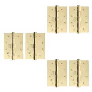 AFIT Polished Brass Door Hinges - 4 Inch / 102mm  Internal Fire Door Hinges - 4 Pairs