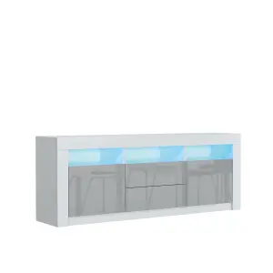 Shine TV Unit 160cm White & Grey with High Gloss Doors and LED Lighting - Creative Furniture