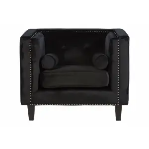 Interiors By Premier Comfortable Black Velvet Chair, Elegant Armchair For Bedroom, Robust Modern Armchair For Livingroom