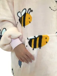 Urban Unique Bumble Bees Sherpa Fleece Hoodie Blanket/Throw Pink Oversized