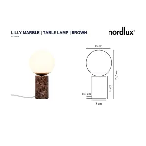 Nordlux Lilly Marble Indoor Living Dining Bedroom Table Lamp In Brown (Diam) 15cm