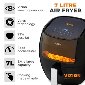 Tower Vortx Vizion Digital Air Fryer with Rapid Air Circulation, 7L, 1800W