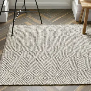 Natural Geometric Wool Modern Geometric Handmade Rug for Living Room and Bedroom-67cm X 200cm