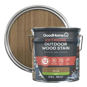 GoodHome Extreme Outdoor Mid Oak Satin Quick dry Wood stain, 2.5L