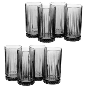 Queensway Home & Dining 450ml 8 Pcs Grey Coloured Tumblers Drinking Whiskey Glass Sets