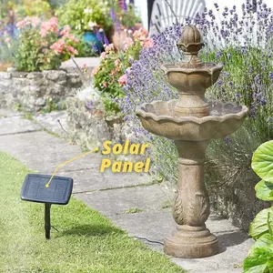 3 Tier Cascade Kingsbury Water Fountain - Solar Powered Freestanding Stone Bird Bath Water Feature