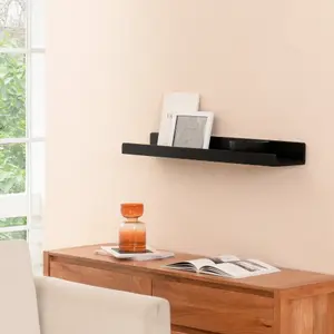 Max Solid Wood Wall Shelf Living Bedroom Kitchen Wall Mounted Floating Shelves in Black - Large