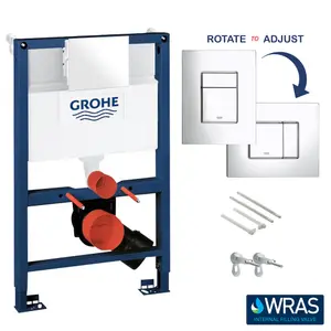 Grohe 0.82m Low Height Concealed Frame Cistern Set & Bubly Bathrooms™ Rimless D Shape Wall Hung Toilet - Hidden Fixation