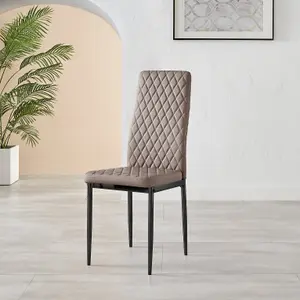 Set of 6 Milan Cappuccino Beige High Back Soft Touch Diamond Pattern Faux Leather Black Powder Coated Metal Leg Dining Chairs