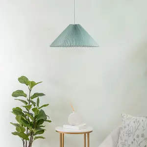 ValueLights Akira Blue Hanging Pendant Ceiling Light with Pleated Lampshade - LED Bulb Included