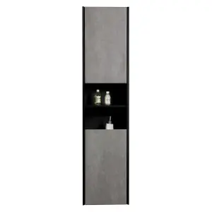 Declan Black & Concrete Wall Hung Bathroom Tall Storage Unit (H)1700mm (W)400mm