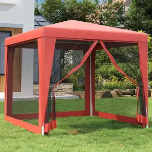 Berkfield Party Tent with 4 Mesh Sidewalls Red 2.5x2.5 m HDPE