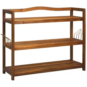 HOMCOM 3-Tier Shoe Rack Acacia Wood Shoe Storage Shelf for Entryway Bedroom Teak