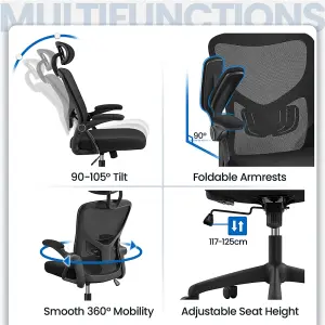 Yaheetech Mesh Office Chair with Armrests and Headrest - Black