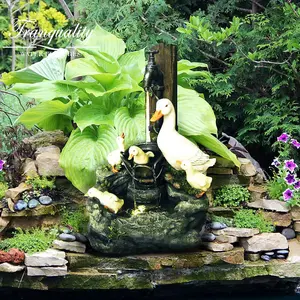 Duck Family Animal Animal Fountain Solar Water Feature