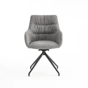 Eva Modern Velvet Dining Chair Swivel Padded Seat w Arms Metal Leg Kitchen (Grey)