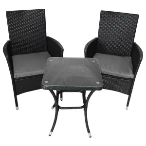 Rattan Bistro Set Furniture 3 PCs Patio Weave Companion Chair Table Set  2 Seater FREE Cover