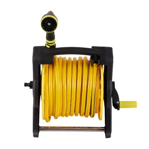 25m Portable Garden Watering Hose Reel Set with 10 Modes in Yellow and Black