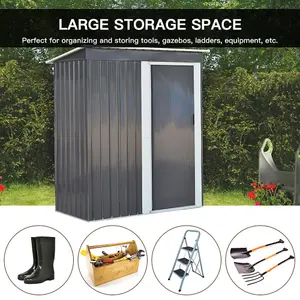 5x3ft Metal Shed Garden Storage Shed Pent Roof with Single Door,Charcoal Black