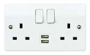 MK White Raised slim Screwed Socket with USB, x2