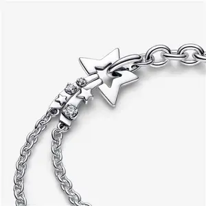 Pandora Shooting Star Double Chain Bracelet - Sterling Silver / Cubic Zirconia - Sz. 18 cm