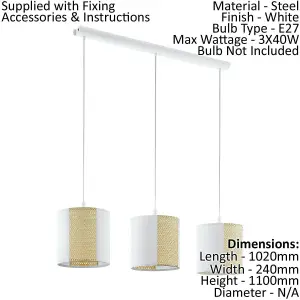 Hanging Ceiling Pendant Light White Seagrass 3x 40W E27 Hallway Feature Lamp