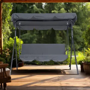 3 Seater Garden Swing Chair Seat Hammock Swinging Metal Bench Grey Furniture Outdoor