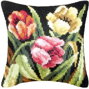 CUSHION T/TULIPS - Cross Stitch Kit: Cushion: Large: Tumbling Tulips - Orchidea